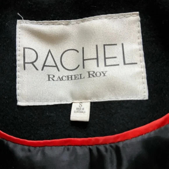 RACHEL Rachel Roy Black Wool Blend Trench Coat with Fur Trim - Picture 5 of 11